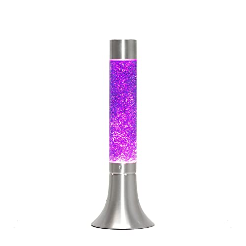 Lavalampe Glas Aluminium in Silber Lila Glitter Wohnzimmer H:37,5 cm G9 inklusive Leuchtmittel Retro Tischlampe Glitzer YVONNE von Licht-Erlebnisse