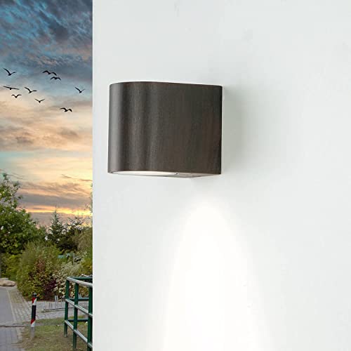 Licht-Erlebnisse Wandlampe Outdoor Glas Aluminium Braun Antik IP44 Eingang B:6,8 cm E27 Down halbrundes Design Moderne Wandaußenleuchte Garten AALBORG von Licht-Erlebnisse