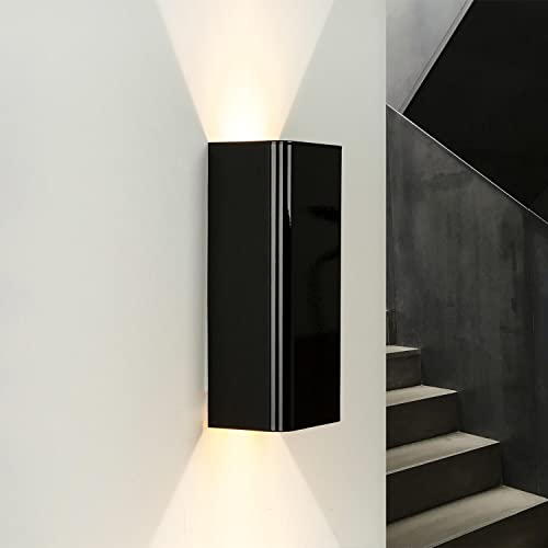 Licht-Erlebnisse Wandleuchte Innen Metall Schwarz glänzend Schlafzimmer Wohnzimmer T:7 cm GU10 Modern Up & Down elegante Wandlampe Treppenhaus BERGEN von Licht-Erlebnisse