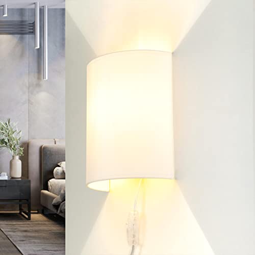 Licht-Erlebnisse Wandlampe mit Stecker und Schalter, Stoff, Weiß, Wandlampe mit Kabel, Up Down, indirekt, E27, H:23 cm, Wandleuchte Schlafzimmer, Lampe Wand Innen, blendarm, gemütlich Licht-Erlebnisse Wandlampe mit Stecker und Schalter, Stoff, Weiß, Wandlampe mit Kabel, Up Down, indirekt, E27, H:23 cm, Wandleuchte Schlafzimmer, Lampe Wand Innen, blendarm, gemütlich von Licht-Erlebnisse