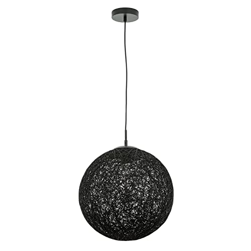 Licht-Erlebnisse Pendelleuchte Kugel Schirm Schwarz rund 40 cm Geflecht Modern E27 Metall Hängelampe Esstisch Wohnzimmer von Licht-Erlebnisse