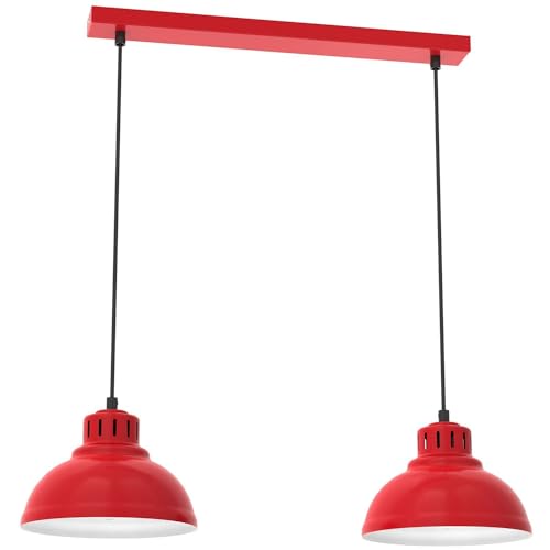 Pendelleuchte Metall Rot Weiß Küche Wohnzimmer 65 cm länglich E27 Loft 2-flammig akzentuiert Hängelampe Esstisch BELLINDRIS von Licht-Erlebnisse