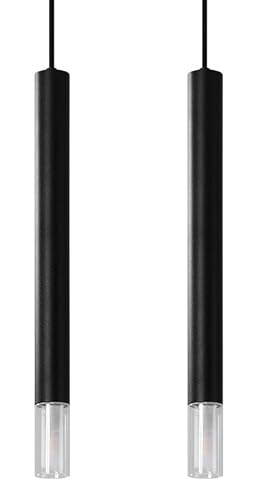 Pendelleuchte Modern 2-flammig G9 schmaler Lichtkegel Zylinder Metall Glas Schwarz elegante Hängelampe Esstisch von Licht-Erlebnisse
