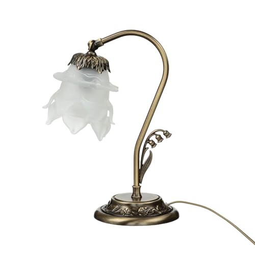 Licht-Erlebnisse Tischlampe Messing Glas in Bronze hell glänzend Weiß Wohnzimmer H:30 cm E14 blendarm Jugendstil Florale Nachttischlampe Schlafzimmer von Licht-Erlebnisse