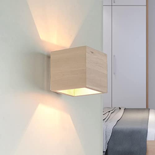Licht-Erlebnisse Quadratische Holzlampe Wand Up Down B:10cm klein G9 Wandleuchte Beleuchtung Flur Schlafzimmer BRUCCIA von Licht-Erlebnisse