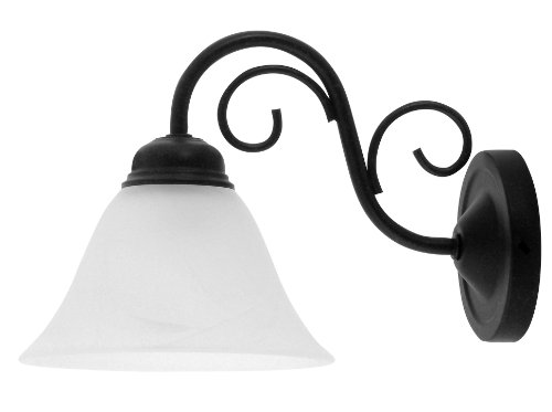 Licht-Erlebnisse Wandlampe Metall Glas Schwarz Weiß Schlafzimmer Wohnzimmer H:18 cm E14 mit Arm blendarm Rustikale Wandleuchte Küche ATHEN von Licht-Erlebnisse