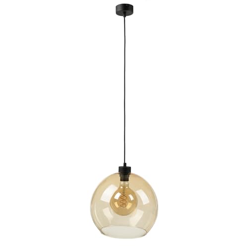 Licht-Erlebnisse Pendelleuchte Rauchglas Bernstein D:30cm E27 für Wohnzimmer Küche Flur Schlafzimmer Hängeleuchte Hängelampe Decke Innen von Licht-Erlebnisse