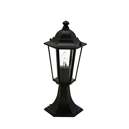 Wegeleuchte Aluminium Glas in Schwarz IP44 Weg Terrasse H:40 cm E27 Rustikale Laterne nostalgische Sockelleuchte Außen PARIS von Licht-Erlebnisse