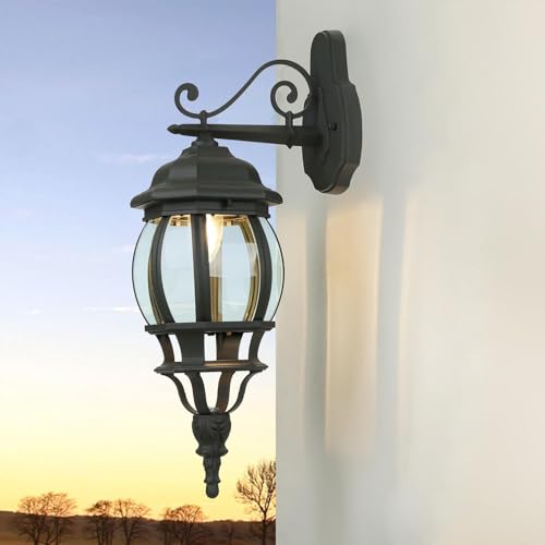 Licht-Erlebnisse Wandaußenleuchte Glas Aluminium in Dunkelgrau IP44 Balkon Terrasse B:15,5 cm E27 Landhaus Rustikale Laterne Außenlampe Garten BREST von Licht-Erlebnisse