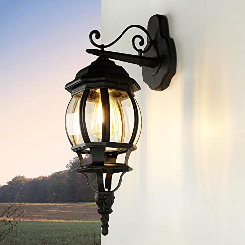 Licht-Erlebnisse Aussenlampe Wand Terrasse, Aussenleuchte, Aussenleuchten Hauswand, Schwarz, H:54 cm, IP44, E27, Hoflampe außen, Lampe Terrasse Außen von Licht-Erlebnisse