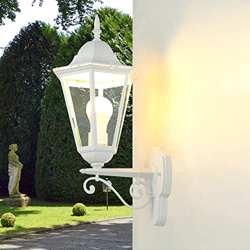 Außenwandleuchte Aluminium Glas in Weiß IP44 Garten Terrasse H:50,5 cm E27 nostalgische Laterne Rustikale Wandlampe Outdoor BRISTOL von Licht-Erlebnisse