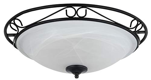 Unbekannt Deckenlampe Schlafzimmer ATHEN Schwarz Metall Echtglas rund Ø47cm E27 Deckenleuchte Landhausstil von Unbekannt