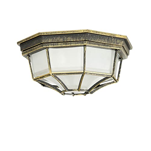 Deckenlampe Aussenbereich MILANO in Gold Antik B:35,5 cm E27 IP44 Lampe Vintage Deckenleuchte Carport Überdachung Terrasse Balkon Leuchte von Licht-Erlebnisse