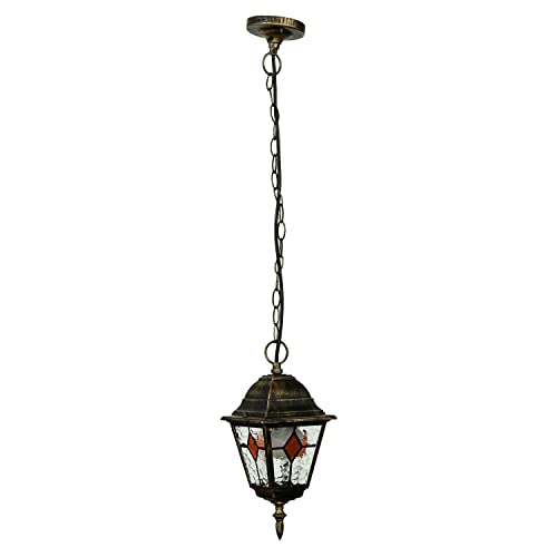 Licht-Erlebnisse Außenpendelleuchte Aluminium Glas in Gold Antik IP44 Balkon Garten B:15 cm E27 Laterne Tiffany Rustikale Hängelampe Outdoor SALZBURG von Licht-Erlebnisse