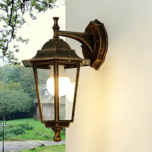 Licht-Erlebnisse Außenwandlampe Glas Aluminium in Kupfer Antik IP44 Haustür Terrasse B:17 cm E27 Rustikale Laterne nostalgische Außenleuchte Garten PARIS von Licht-Erlebnisse