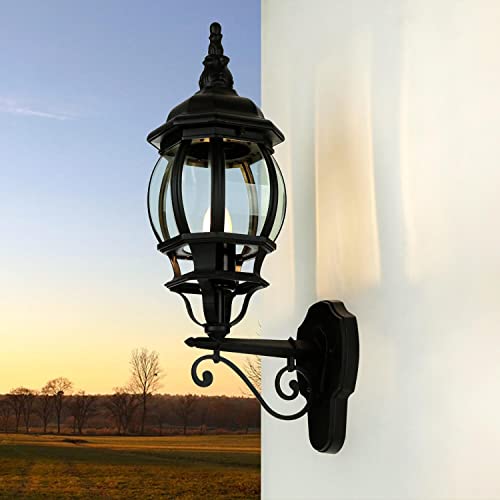 Licht-Erlebnisse Außenlampe Wand Glas Aluminium in Schwarz IP23 Haustür Eingang H:54 cm E27 Rustikal Landhaus Laterne Außenwandleuchte BREST von Licht-Erlebnisse