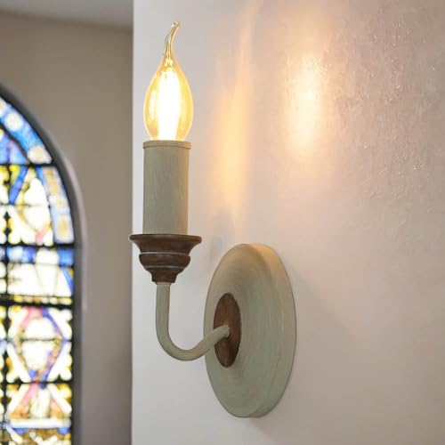 Rustikale Wandlampe CANDELA 8 Holz Shabby Weiß wohnlich Kerze Ambiente Landhausstil Design Lampe von Licht-Erlebnisse