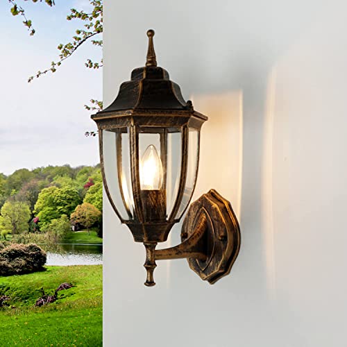 Licht-Erlebnisse Wandlampe Außen Aluminium Glas in Schwarz Kupfer IP44 Balkon Haustür B:16,5 cm E27 dekorative Laterne Außenwandleuchte Garten LYON von Licht-Erlebnisse