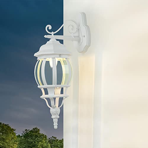 Licht-Erlebnisse Wandaußenleuchte aus Aluminium Glas Weiß IP44 Garten Balkon H:54 cm E27 Laterne Rustikale Außenlampe Eingang Terrasse BREST von Licht-Erlebnisse