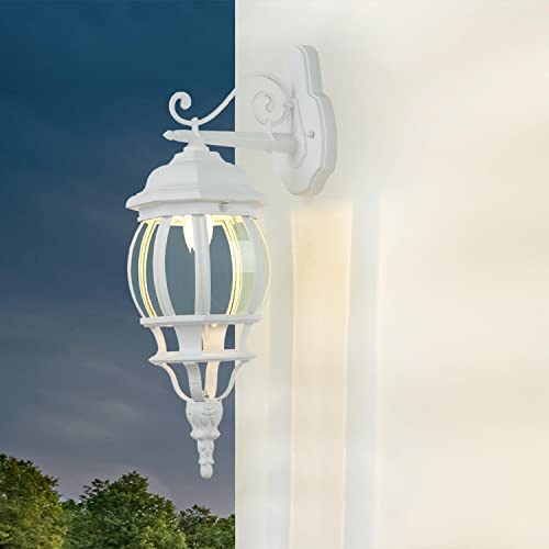 Licht-Erlebnisse Wandleuchte Aussen Vintage, Weiß, H:54 cm, IP44, E27, Rustikale Außenleuchte Wand, Aussenleuchten Hauswand, Aussenlampe Wand Terrasse, Außenlampe Wand von Licht-Erlebnisse