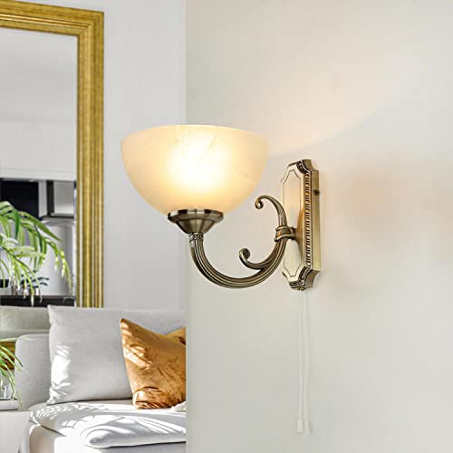 Licht-Erlebnisse Schöne Jugendstil Wohnzimmerlampe in Bronze E14 230V mit Zugschnur Schalter Wandleuchte Wandlampe von Licht-Erlebnisse