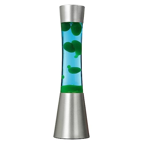 Licht-Erlebnisse Lavalampe Glas Aluminium in Silber Blau Grün Partyraum 39,5 cm E14 25 W inklusive Leuchtmittel dekorative Tischleuchte Retro SANDRO von Licht-Erlebnisse
