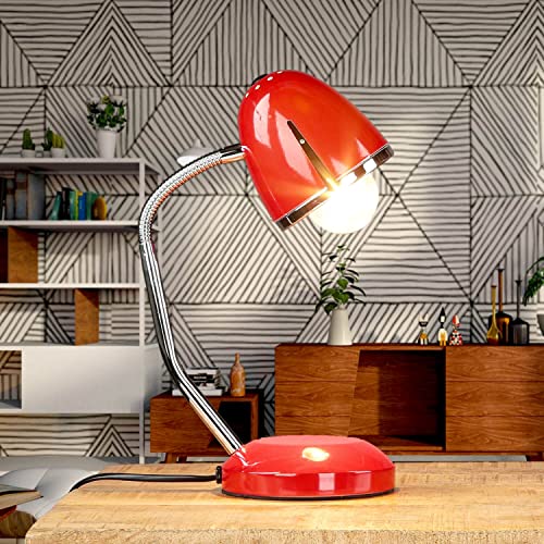 Licht-Erlebnisse Schreibtischlampe Retro Design Rot flexibel verstellbar E27 36 cm Metall Tischleuchte Bürolampe von Licht-Erlebnisse