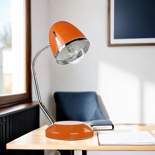 Licht-Erlebnisse Schreibtischlampe Retro Design flexibel verstellbar Metall 36 cm Orange E27 Tischleuchte Büro Arbeitszimmer von Licht-Erlebnisse