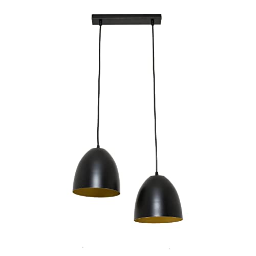 Schwarze Hängeleuchte Schirm innen Gold E27 Ø20cm Retro Design Pendelleuchte Esstisch Wohnzimmer von Licht-Erlebnisse