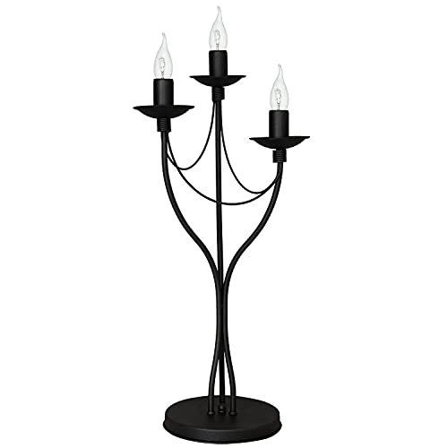 Licht-Erlebnisse Schwarze Tischlampe Kerzenhalter Stil 63cm Rustikal Metall edel 3-flammig Lampe Tisch Wohnzimmer von Licht-Erlebnisse