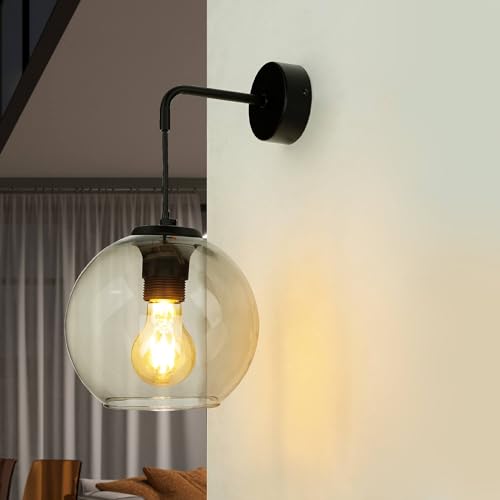 Licht-Erlebnisse Schwarze Wandleuchte Retro Glas Kugel Schirm elegant E27 VINCENTE Wandlampe Wohnzimmer Flur von Licht-Erlebnisse