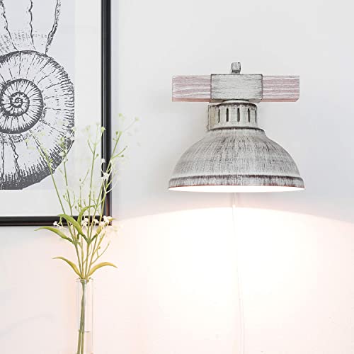 Licht-Erlebnisse Shabby Wandleuchte mit Stecker Weiß E27 Holz Metall rustikale Wandlampe Wohnzimmer Schlafzimmer von Licht-Erlebnisse