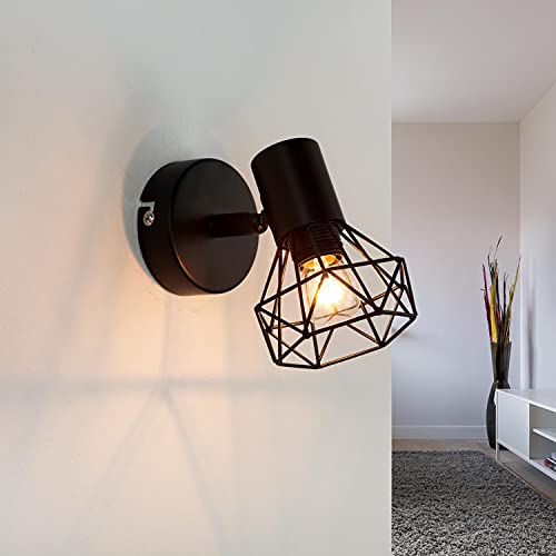 Licht-Erlebnisse Spot Wandlampe Metall schwarz Vintage Retro Innen kompakt Flur Wohnzimmer Schlafzimmer E14 Käfigleuchte Wandleuchte von Licht-Erlebnisse