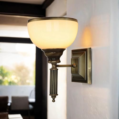 Licht-Erlebnisse XL Wandleuchte aus Metall & Glas in Messing Antik Qualitätsprodukt EU E27 Jugendstil für Wohnzimmer Schlafzimmer Innen Wandlampe von Licht-Erlebnisse