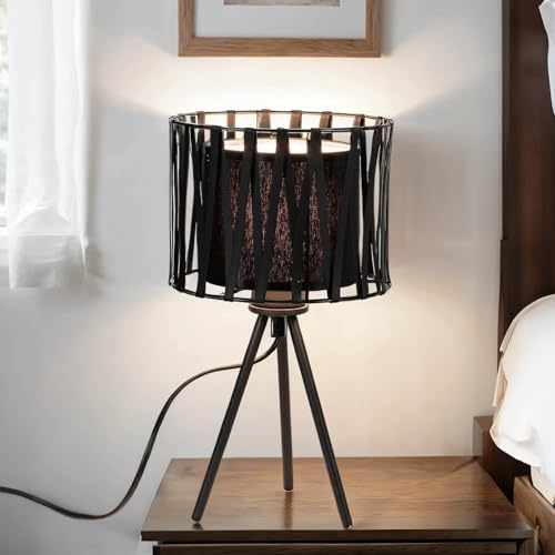Tischlampe Schwarz Beleuchtung 35cm hoch rund stylisch MINA Lampe Modern Tripod Tischleuchte von Licht-Erlebnisse