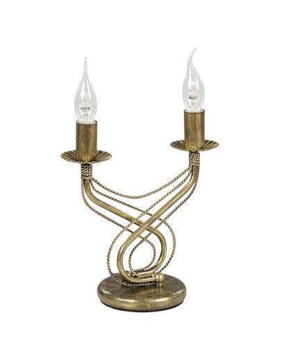 Tischlampe in Gold antik H:39cm Rustikal kunstvoll 2x E14 Metall MARIA Leuchter Tischleuchte von Licht-Erlebnisse