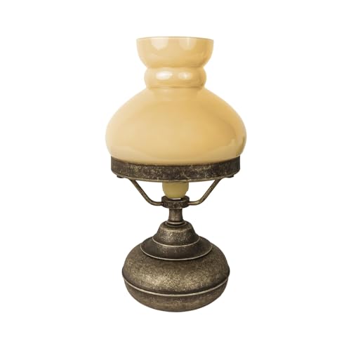 Tischleuchte Messing massiv Glas H: 24,5 cm Ø 13,5 cm klein Öllampen Design in Bronze Antik matt Creme E14 Jugendstil Tischlampe Wohnzimmer von Licht-Erlebnisse
