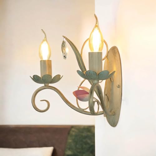 Verspielte Wandleuchte in Weiß Rosa Floraler Stil 2x E14 bis zu 60 Watt 230V aus Metall & Glas Flur Wohnzimmer Esszimmer Lampen Leuchte Wandlampe innen von Licht-Erlebnisse