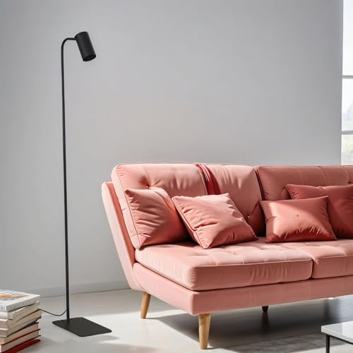 Licht-Erlebnisse Kleine Stehlampe Wohnzimmer, Schwarz, Metall, Steh Leselampe, Spot, schwenkbar, Kabelschalter, GU10, minimalistisch, Schlafzimmer, Leseleuchte von Licht-Erlebnisse