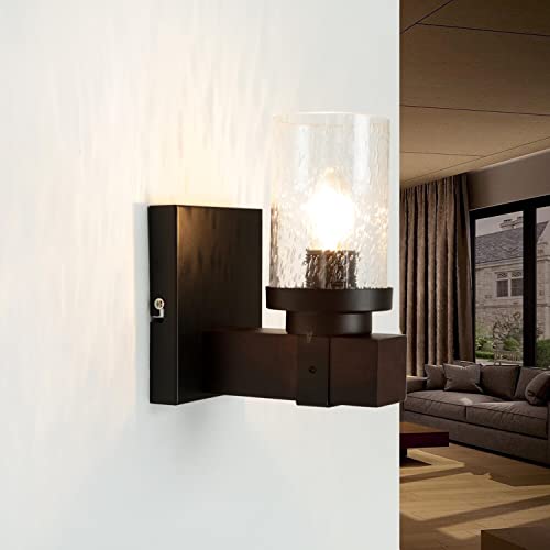 Licht-Erlebnisse Vintage Wandleuchte Holz Metall Regenglas in Schwarz Braun E27 Wohnzimmer Flur Wandlampe CREAG von Licht-Erlebnisse