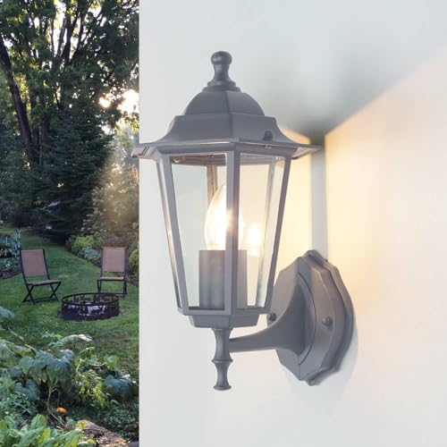 Licht-Erlebnisse Außenlampe für die Wand Glas Aluminium Dunkelgrau IP44 Terrasse H:36 cm E27 stehend nostalgische Wandlaterne Garten PARIS von Licht-Erlebnisse