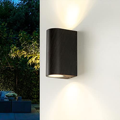 Licht-Erlebnisse Außenleuchte Wand Glas Aluminium in Braun Antik IP44 Haustür Garten H:15,2 cm GU10 halbrund Modern Wandaußenleuchte Balkon AALBORG von Licht-Erlebnisse