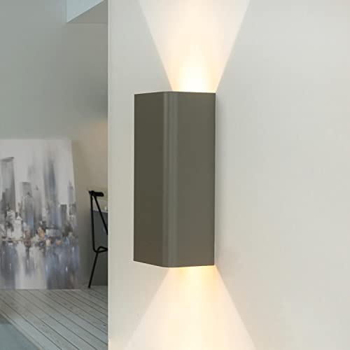 Licht-Erlebnisse Wandlampe Metall in Grau Treppenhaus Flur H:23 cm GU10 2-flammig Up & Down minimalistisch Moderne Innen Wandleuchte Wohnzimmer BERGEN von Licht-Erlebnisse