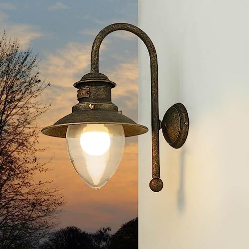 Licht-Erlebnisse Außenleuchte aus Messing in Bronze Antik matt IP44 Garten Terrasse Eingang H:36 cm E27 Maritim elegante Außenwandlampe Balkon von Licht-Erlebnisse