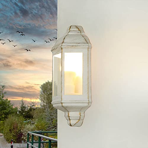 Licht-Erlebnisse Außenwandlampe Rustikal Glas Aluminium in Weiß-Gold IP44 Balkon Terrasse T:9,5 cm E27 Schiffslampe Antik Maritime Wandleuchte LIVORNO von Licht-Erlebnisse