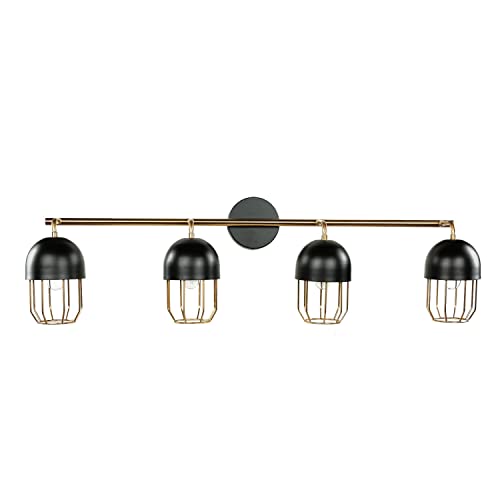 Wandlampe Schwarz Gold groß 4x E14 Metall Loft Design Wandleuchte Wohnzimmer Küche QUINN von Licht-Erlebnisse