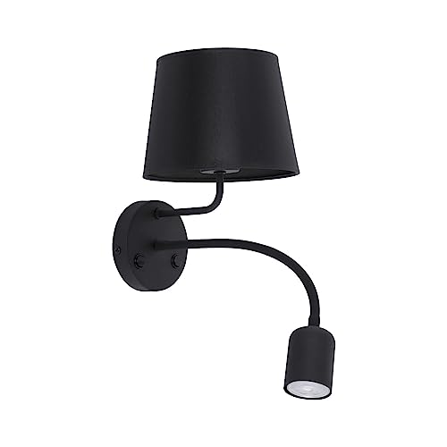 Wandlampe mit LED Lesearm Stoff Metall schwarz Doppel-Schalter Leselicht für Schlafzimmer Wohnzimmer E27 & GU10 Wandleuchte Innen verstellbar von Licht-Erlebnisse