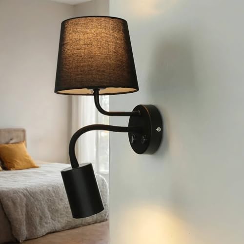 Wandlampe mit LED Lesearm Stoff Metall schwarz Doppel-Schalter Leselicht für Schlafzimmer Wohnzimmer E27 & GU10 Wandleuchte Innen verstellbar von Licht-Erlebnisse