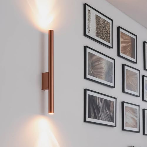 Wandlampe innen Up Down 40 cm hoch B: 2,5 cm schmal inkl. 2x LED G9 in Kupfer indirektes Licht Modern Metall Wandleuchte Wohnzimmer Flur von Licht-Erlebnisse