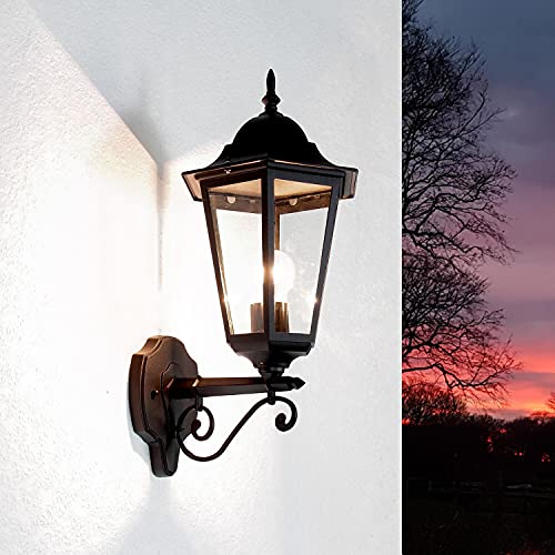 Wandleuchte Außen Aluminium Glas in Schwarz IP44 Eingang Garten T:28,5 cm E27 Retro nostalgische Laterne Außenlampe Terrasse BRISTOL von Licht-Erlebnisse